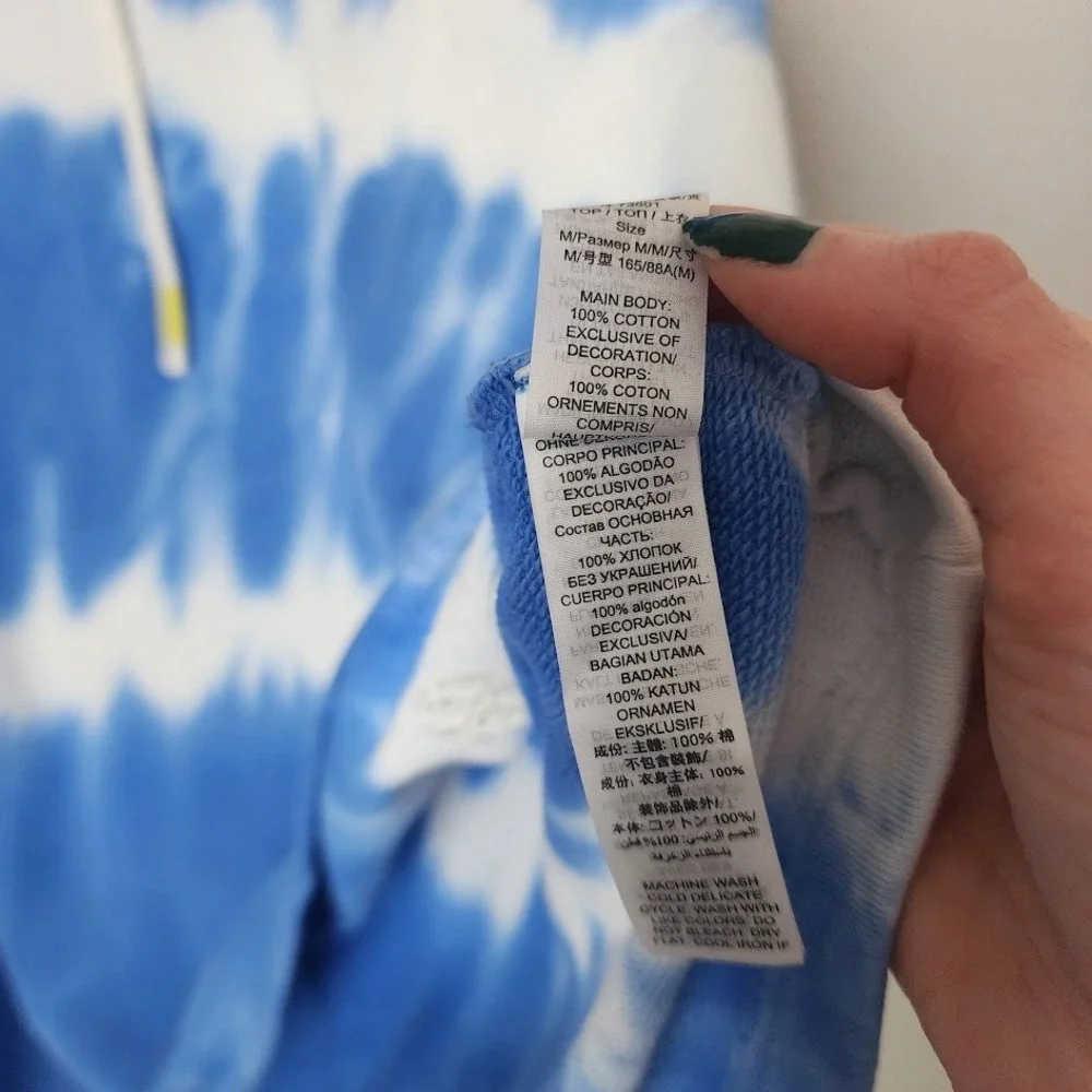 TORY BURCH SPORT blue tie dye French Terry hoodie athleisure size M